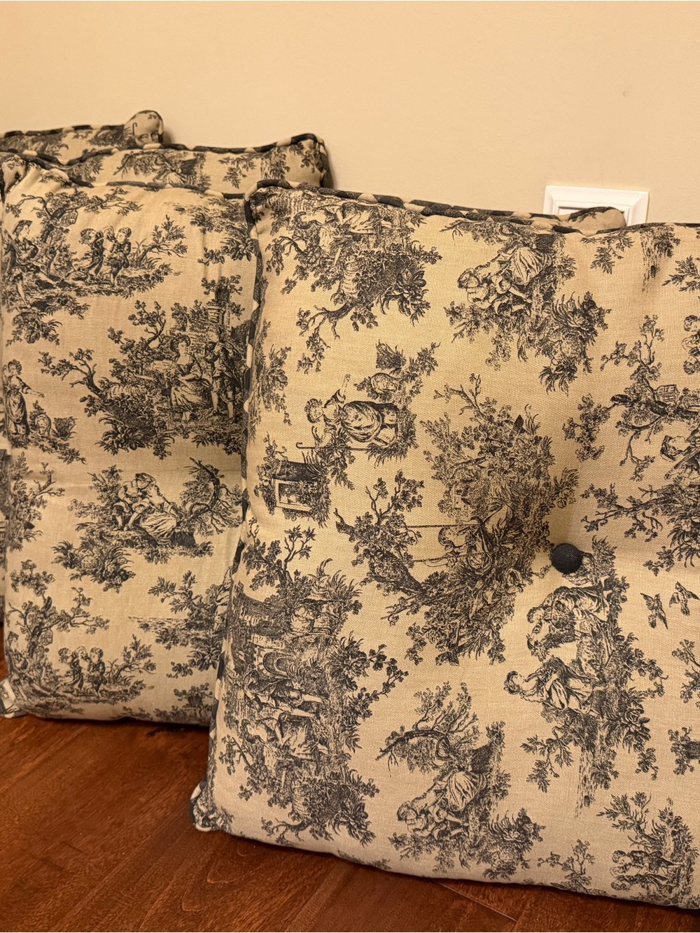 Decorative Toile Accent Pillow - Cream and Black